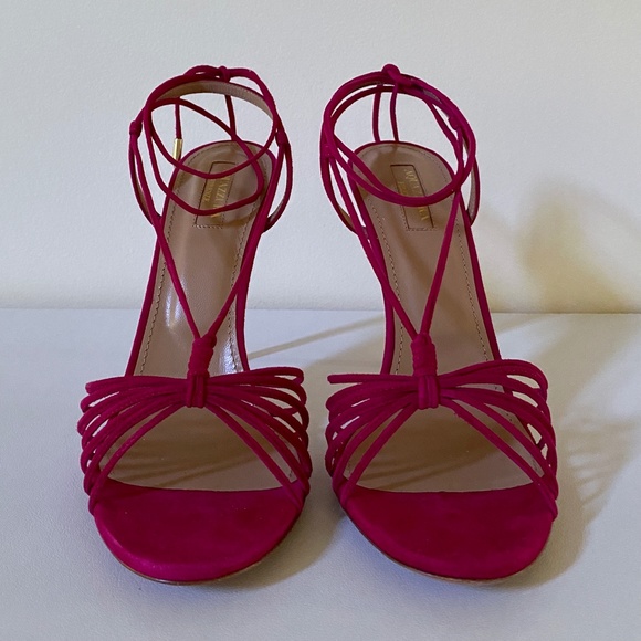 Aquazzura Magenta Suede Whisper Sandal 105 NIB Sz US9 / IT39 - Picture 12 of 15